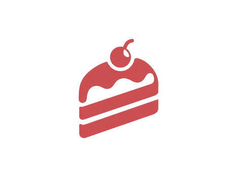 Red Cake Slice Icon With Cherry