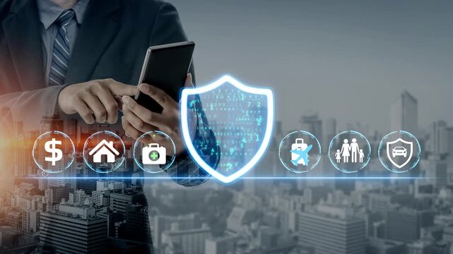 Business Professional Using Smartphone with Digital Security Symbols Representing Data Protection and Trust in Technology in Urban Setting. Entropy.