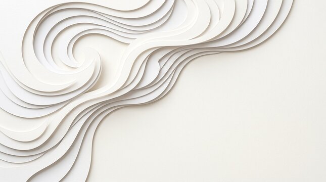 Abstract white wavy layers with shadow effects creating a sense of motion and depth