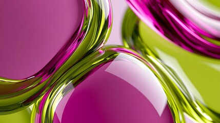 Fototapeta premium Abstract liquid glass shapes in magenta and lime frozen mid-collision