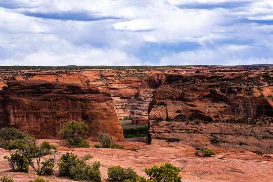 The rugged red sandstone cliffs of Canyon De Chelly newar Chinle, Arizona on the Navajo Nation