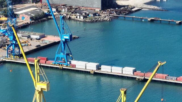 Praia do Machado, Angra dos Reis. Large shipyard in operation. Aerial view.