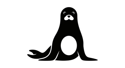 Minimalist black and white silhouette of a cute sea lion or seal, facing forward. Clean vector icon design. © Hafiz