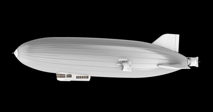 Airship dirigible, rotation animation rotation animation seamlessly loopable. 3D rendering isolated on transparent background