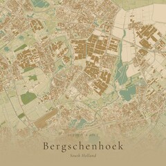 Fototapeta premium Sand Tone Map of Bergschenhoek, Netherlands | Warm Neutral Wall Art