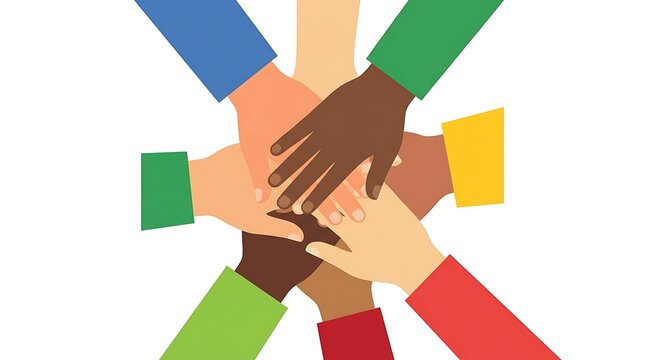 Diverse hands stacked together in a circle representing unity