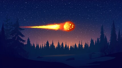 Fototapeta premium Stylized Fiery Comet Streaking Across Night Sky Illustration