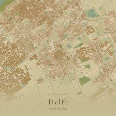 Fototapeta premium Sand Tone Map of Delft, Netherlands | Warm Neutral Wall Art
