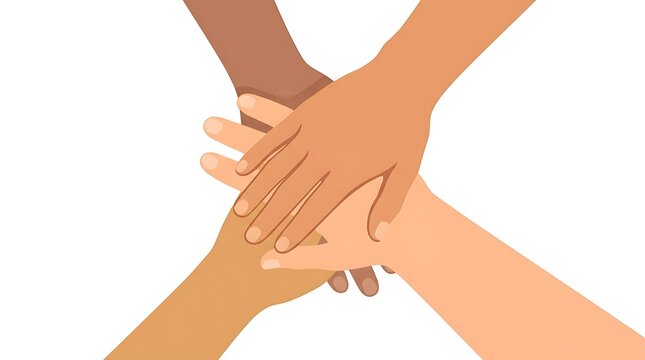 Diverse hands joined together in a stack for teamwork and unity