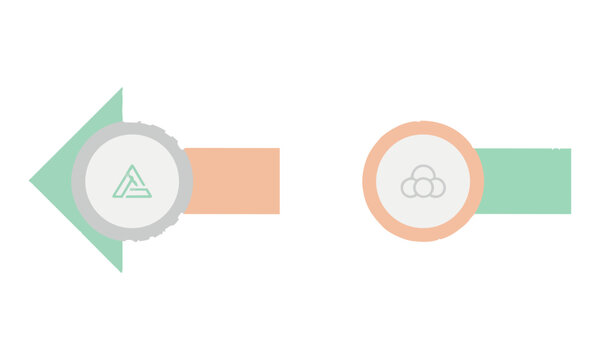 Modern infographic elements with circular panels and angular chevron shapes on a white background for data visualization concept