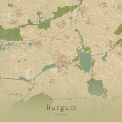 Fototapeta premium Sand Tone Map of Burgum, Netherlands | Warm Neutral Wall Art