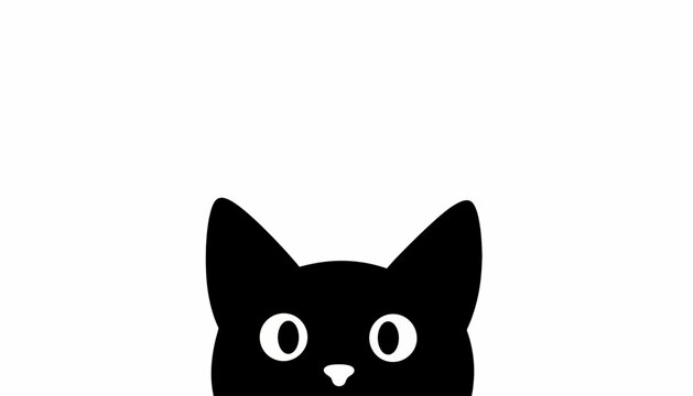 Cat head peeks over a bottom edge in a minimalist black and white graphic illustration.