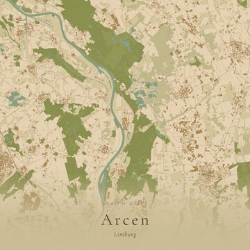 Sand Tone Map of Arcen, Netherlands | Warm Neutral Wall Art
