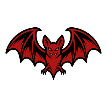Stylized red bat illustration with spread wings isolated on a white background.