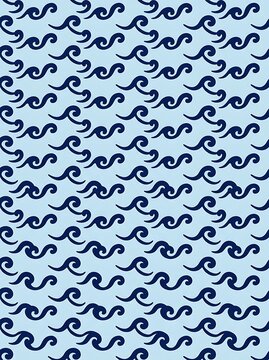 Blue wave pattern with minimalist ocean surf icons on light blue