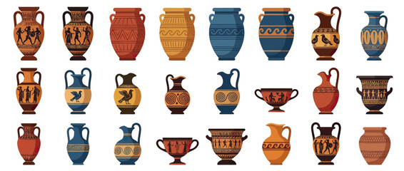 Ancient Ceramic Pottery Collection with Decorative Patterns © Hidan