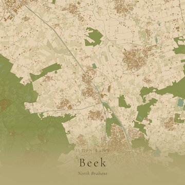 Sand Tone Map of Beek, Netherlands | Warm Neutral Wall Art