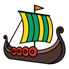 old vintage traditional viking ship water transportation flat color vector illustration template design © katsumatakun
