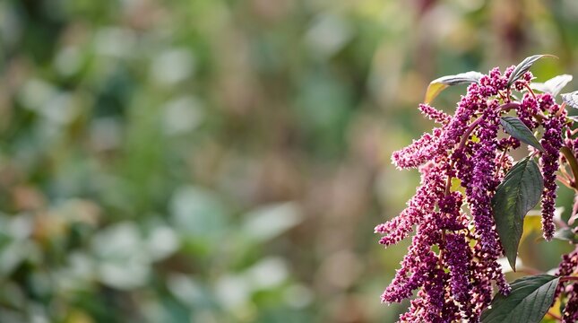 Vibrant purple amaranth flower tassels in a sunny garden