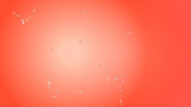 Abstract animation of sperm cells swimming on red gradient background