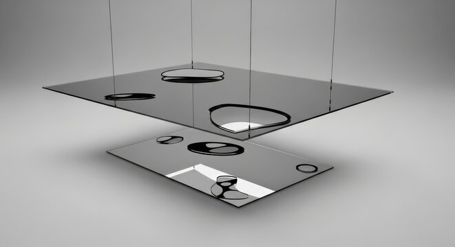 Illuminating Geometric Reflections Suspended Polished Surfaces with Liquid-Like Drops Creating Artistic Light Play and Sophisticated Ambience for Interior Design and Architectural Concepts.