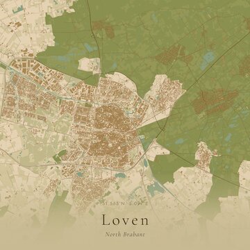 Sand Tone Map of Loven, Netherlands | Warm Neutral Wall Art
