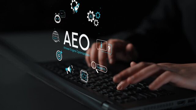 Business Professional Engaging with Digital Marketing Concepts and Online Search Optimization in Dark Environment with Technology Icons. Entropy.