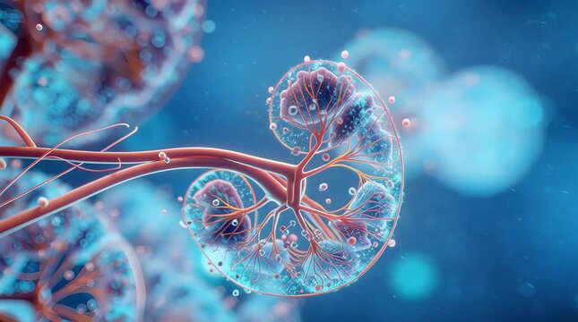 Microscopic view of a lung alveolar structure with bronchioles and capillaries