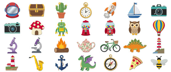 Fototapeta premium Whimsical Collection of Cartoon Icons and Symbols