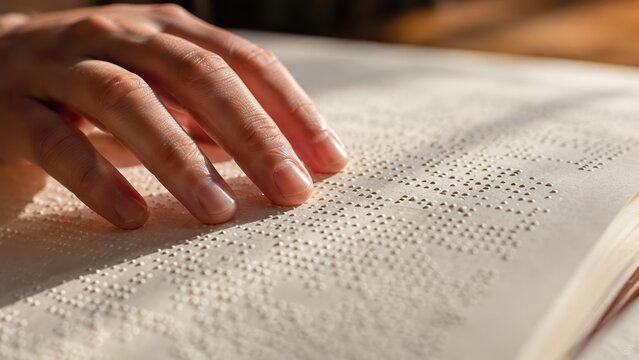 Person Reading Braille Text on Paper for Accessibility Concept Photo