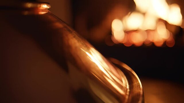 Metallic handrail with warm bokeh lights in an indoor setting at night