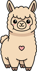 Obraz premium Cute Cartoon Alpaca with Heart, Adorable Fluffy Animal Illustration