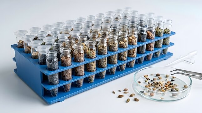 Plant Seed Collection in Laboratory Glass Vials for Scientific Research
