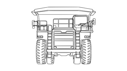 Outline of a large mining dump truck, front view, industrial vehicle drawing © Tani