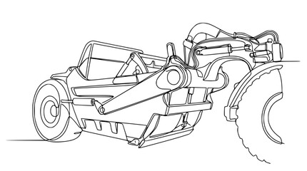 Obraz premium Line Art Drawing of Heavy Construction Vehicle, Agricultural Machinery, Industrial Equipment