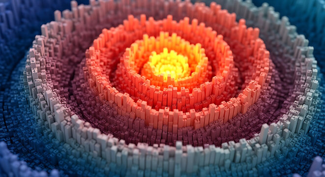 Abstract digital spiral pattern made of colorful 3D blocks with abstract colorful geometry background structure infinite creative visualization technology