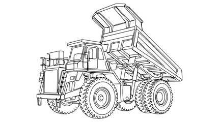 Heavy Duty Mining Dump Truck Outline, Industrial Vehicle Illustration © Tani