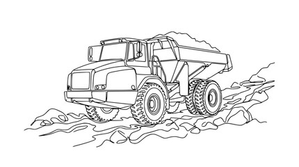 Artistic Outline of a Heavy Mining Dump Truck on Rocky Terrain © Tani