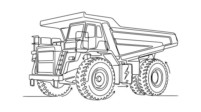 Heavy Duty Mining Dump Truck Outline, Industrial Vehicle Line Art
