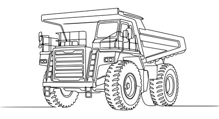 Heavy Duty Mining Dump Truck Line Art - Industrial Vehicle Illustration © Tani