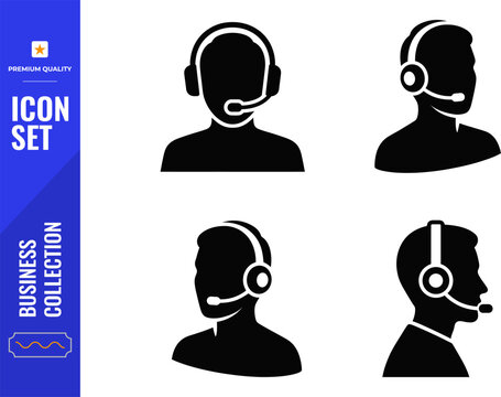 Customer Service Representative Headset Icon Set for Business Support