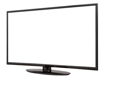 Front view of modern flat screen TV on transparent background and transparent screen, frame only, mockup, studio shot PNG 