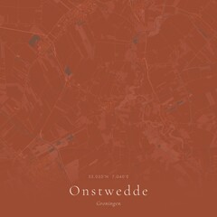 Obraz premium Terracotta Map of Onstwedde, Netherlands | Warm Earth Tone Wall Art