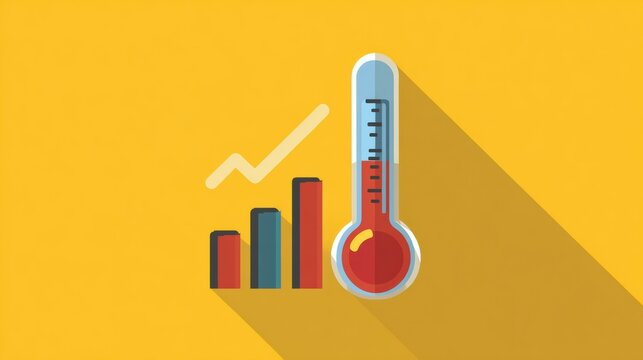 Growth Indicator with Thermometer and Bar Graph on Yellow Background