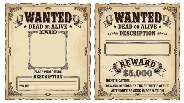 Vintage Wanted Poster Template with Reward Information