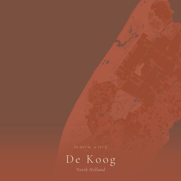 Terracotta Map of De Koog, Netherlands | Warm Earth Tone Wall Art