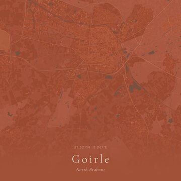 Terracotta Map of Goirle, Netherlands | Warm Earth Tone Wall Art