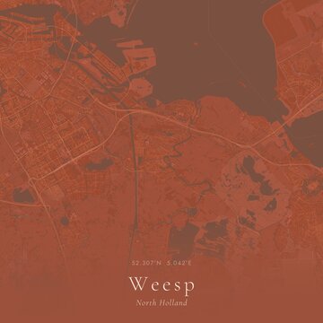 Terracotta Map of Weesp, Netherlands | Warm Earth Tone Wall Art