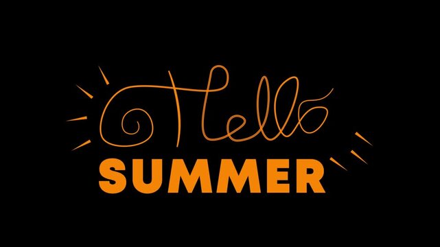 Hello Summer Lettering Black Background &ndash; Hand Drawn Sun Rays Typography Vector
