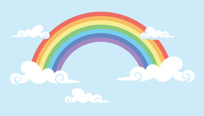Obraz premium Colorful Rainbow in Sky with Fluffy Clouds